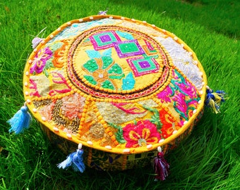 Coussin de méditation brodé coussin de sol mandala coussin de siège indien oriental rond coussin décoratif yoga cadeau hippie shanti décoration