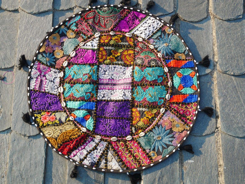 Large floor cushion - meditation cushion 24-30 " | round floor pillow cover - boho, hippie decor | Indian floor seating | Cover only image 11