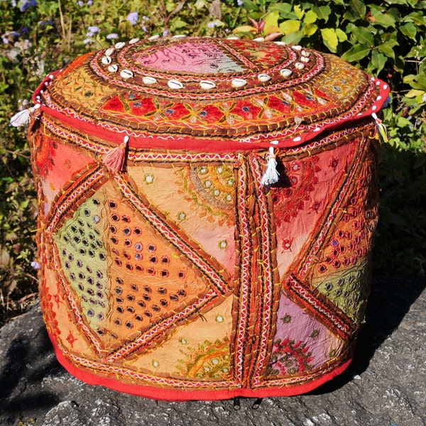 Coussin de sol patchwork boho coussin de siège housse de pouf indien oriental grand coussin rond ottoman hippie shanti gitane