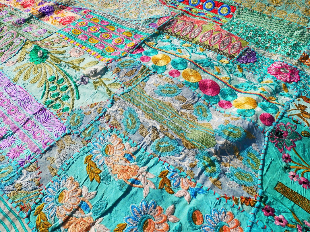 Indian Bedding summer Sky Turquoise Patchwork Quilt Hippie Bedding