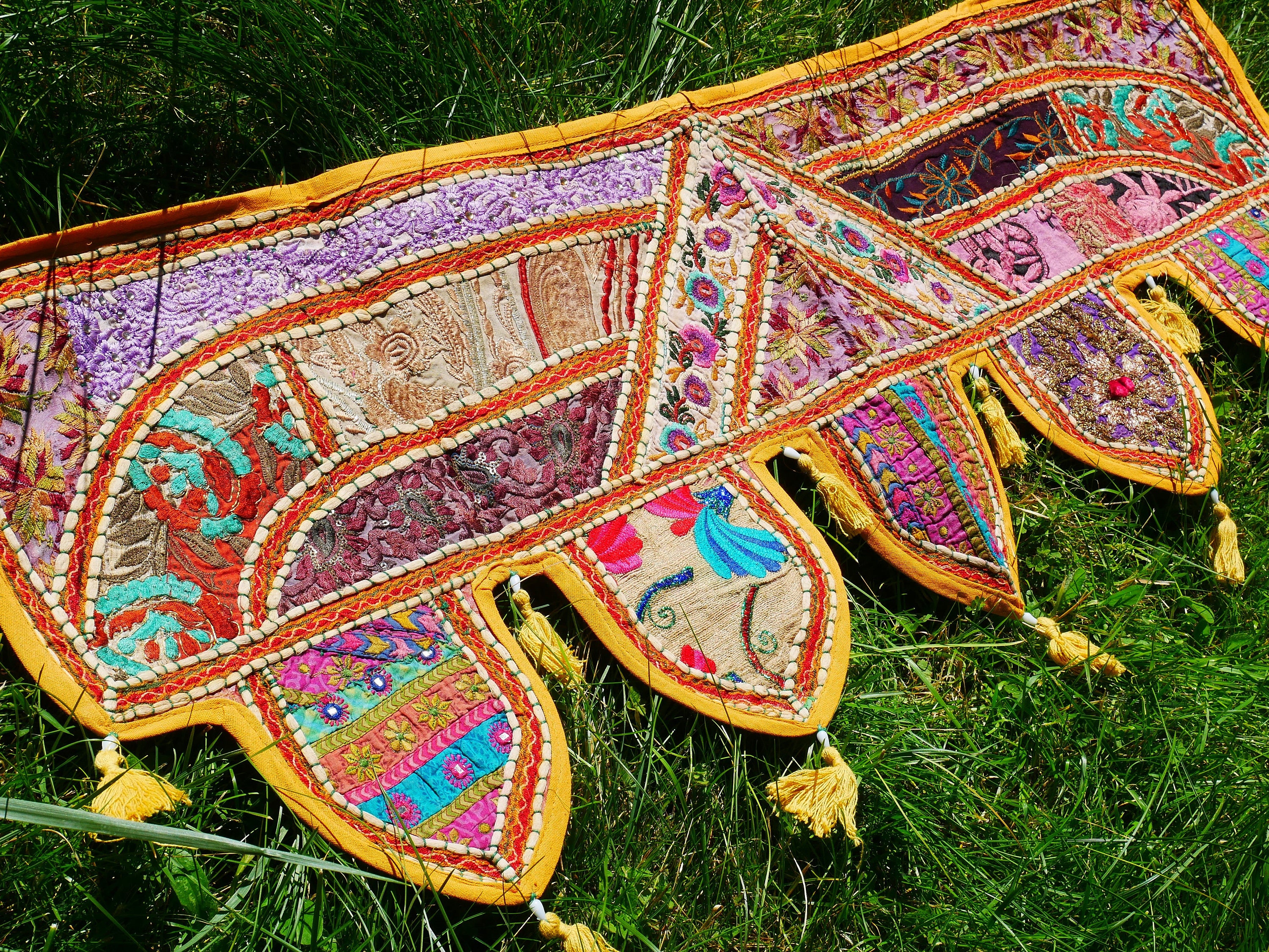 Handmade Indian Black Patchwork Embroidery Toran Door Valance Wall Hanging - 39x15 Inches
