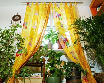 Boho-Vorhänge Indischer Sari-Vorhang | handgefertigte Patchwork-Vorhänge für bunte Fensterdekoration im Hippie-Schlafzimmer | Yoga Deko