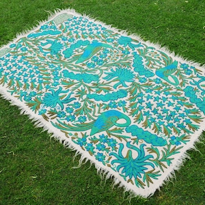 Kashmiri wool rug &quot;Shanti Garden&quot; Namda hand felted and embroidered rug | Colorful Boho are arug 6x4 soft bedroom rug bohemian style
