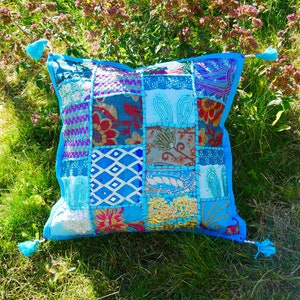 Boho pillow cover - Indian throw pillows | colorful, decorative patchwork pillow | boho decor- hippie cushion - patchwork cushion cover