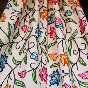 Hand embroidered fabric by the yard, Kashmiri crewel curtain panels - home decor fabric from Kashmir | crewel handmade textile heavy weight