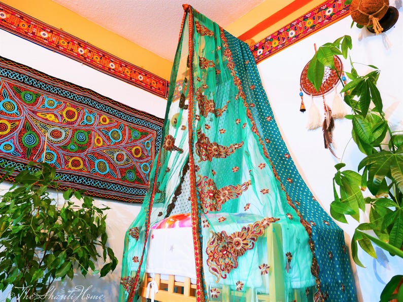 Bed Canopy Baby Crib Canopy Set Colorful Indian Saree Bed Curtain With