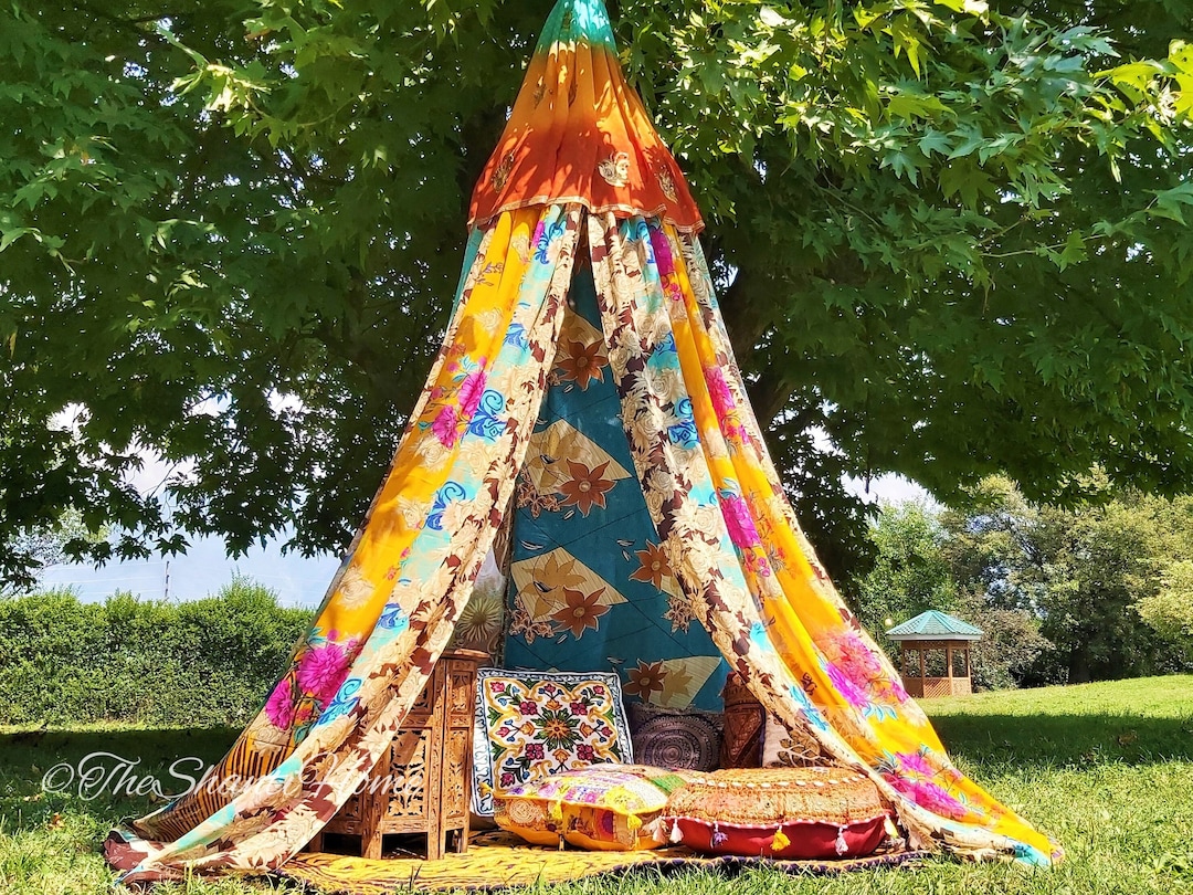 Boho Canopy Saree Tent Bed Canopy Bohemian Wedding Backdrop Indian