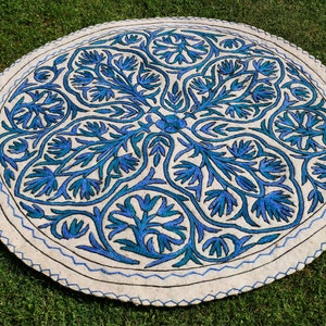 Mandala rug bohemian rug 48&quot; Hand felted embroidered &quot;Namda&quot; from Kashmir, bohemian decor, felted wool rug, colorful accent rug electic boho