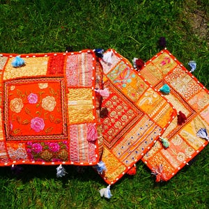 Indian floor pillow - Hippie Meditation cushion cover | Decorative Boho Throw Pillow | Colorful Floor Pillow Cover Indian floor seating Orange