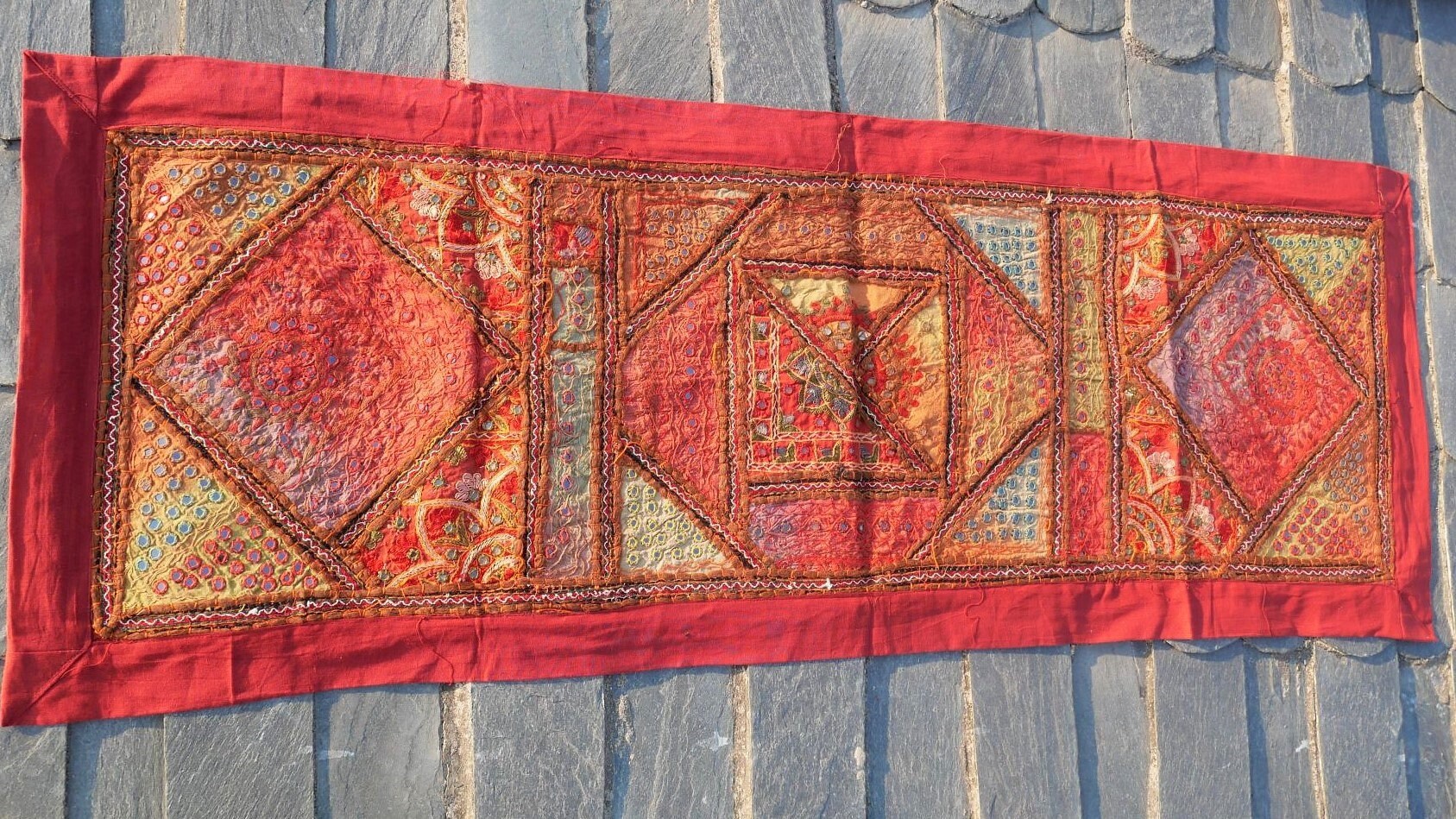Indian Wall Hanging Maroon Colored Bohemian 60"Patchwork Beaded Runner Tapestry Indian Wall Hanging Maroon Colored Bohemian 60"Patchwork Beaded Runner Tapestry