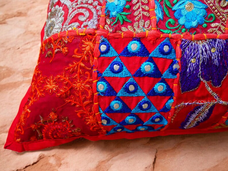 Boho cushion cover Indian throw pillow 24x16 colorful, decorative pillow case for bohemian decor | patchwork pillow hippie cushion COVER image 17