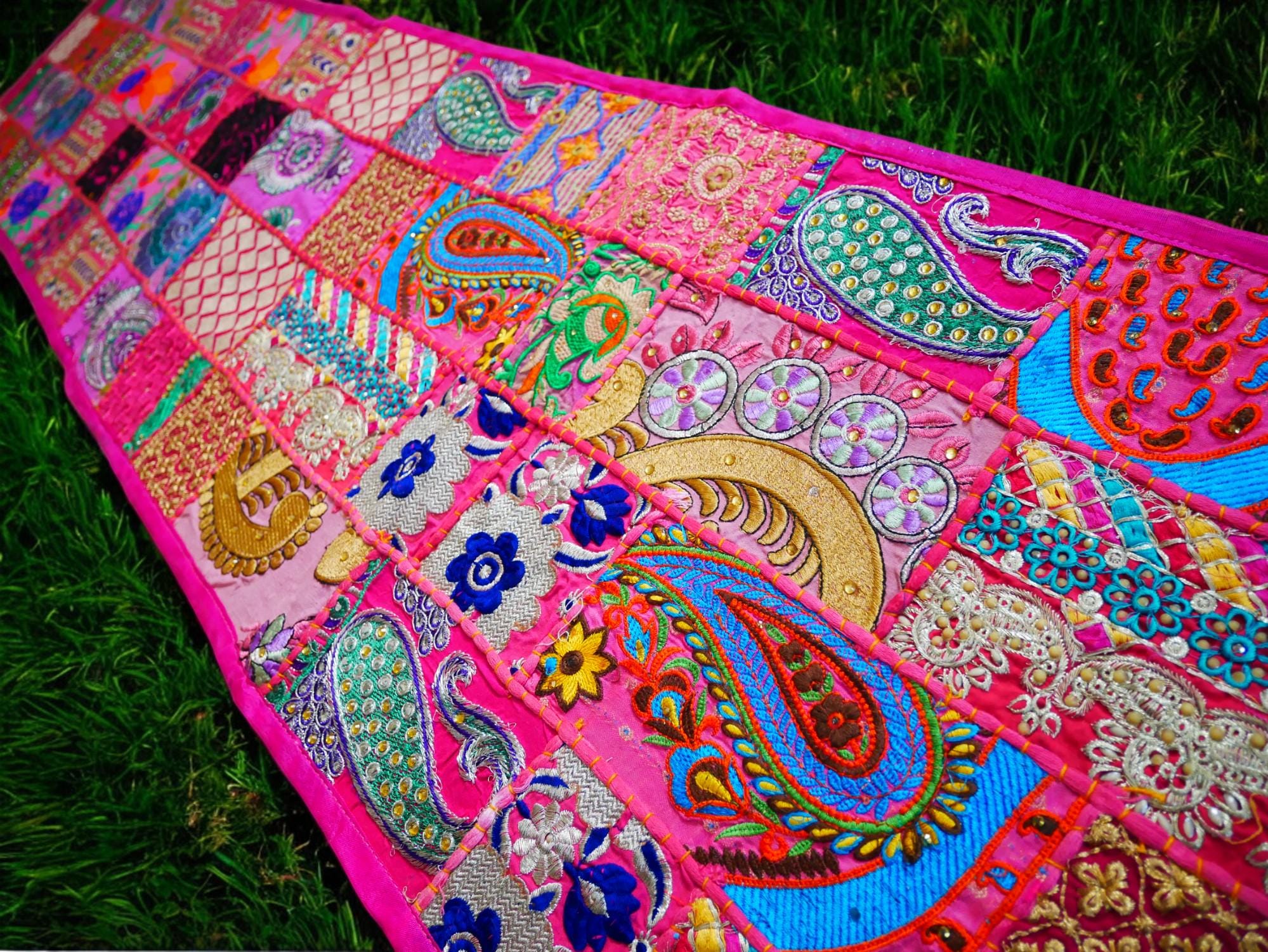 Handmade Boho Wall Tapestry | Colorful Vintage Sari Wall Decor | Unique Hippie Home Accent from India | Boho Wall Hanging