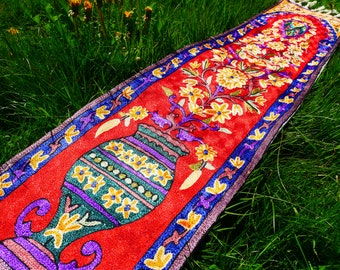 Tapis indien - Tapis de chambre à coucher en soie brodé à la main | belle tapisserie du Cachemire | Décoration murale orientale