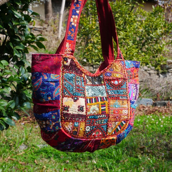 Sac hobo hippie, sac bandoulière bohème, sac patchwork fait main, sac seau, sac festival, sac femme coloré, gitane, ethnochic