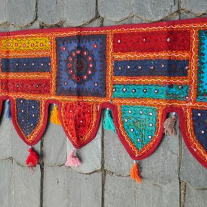 Boho curtain, colorful door hanging, Indian toran, patchwork saree, handmade door valance, window decor, wall hanging, hippie home decor,