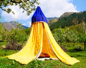 Boho Prinzessin Baldachin | Festival - Glamping - Hippie Deko | Betthimmel - Bodensitzecke - Garten Party - Sari Deko - Boho Hochzeit Deko