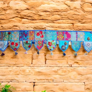 Large Indian Toran 6,5ft boho window decor |Hippie wall tapestry - colorful window valance - Maximalist home decor