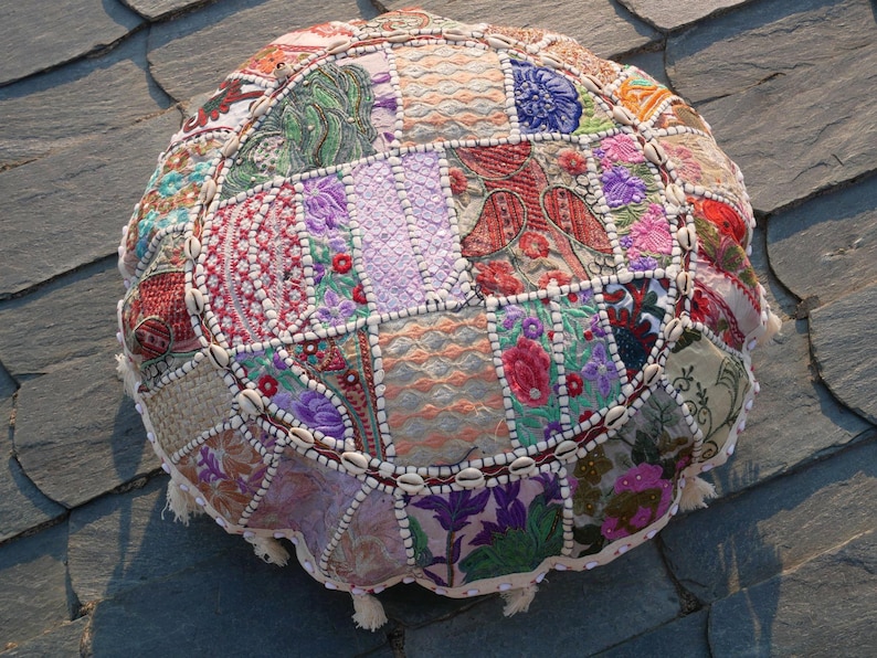 Large floor cushion - meditation cushion 24-30 " | round floor pillow cover - boho, hippie decor | Indian floor seating | Cover only image 13