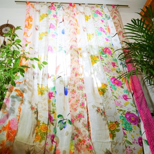 Boho curtains Indian saree curtain | handmade patchwork curtains for bohemian window decor hippie bedroom | bed canopy curtains yoga decor