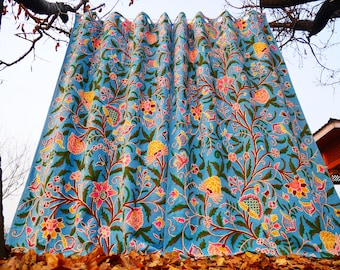 Cortina floral mágica de cachemira, bordada a mano con algodón y lana, diseñada individualmente para tu hogar.