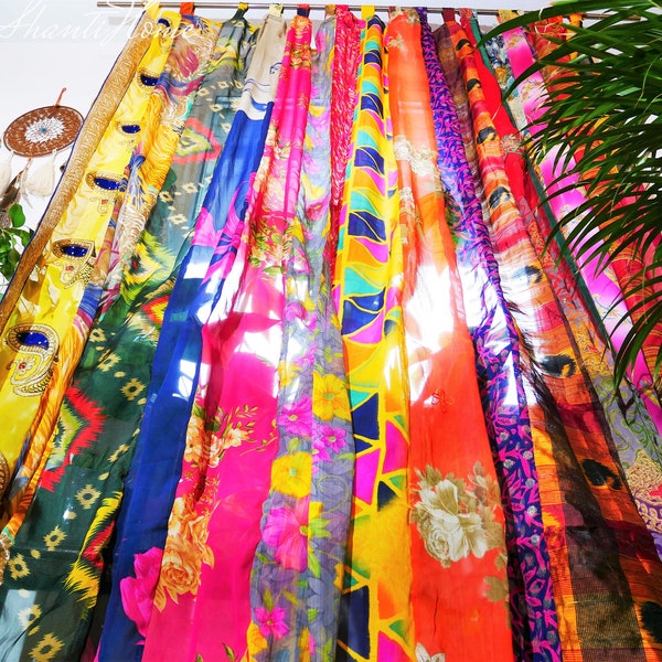 Boho gordijnen Indiaas gordijn sari gordijn - raamdecoratie India hippie | Decoratief luifelgordijn voor de slaapkamer