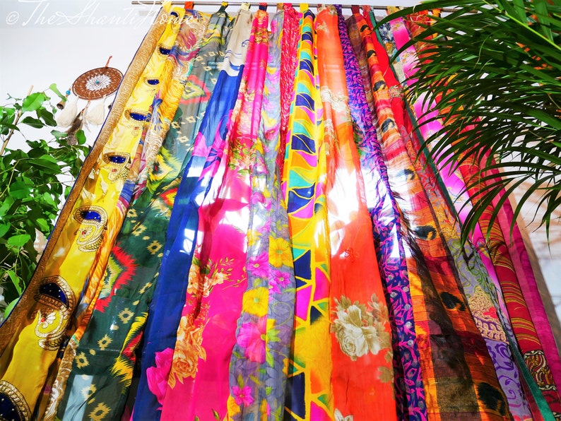 Rideaux Boho Rideau indien Rideau sari décoration de fenêtre Inde hippie Rideau à baldaquin décoratif pour chambre à coucher image 1