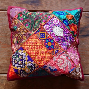 Boho pillow cover Indian saree patchwork pillows | colorful, decorative throw pillow case | bohemian decor - hippie cushion COVER