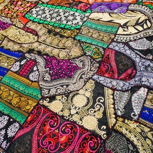 Colorful wall decor Indian wall tapestry | Hippie patchwork wall hanging - yoga or medtation room decor | handmade saree wall hanging image 10
