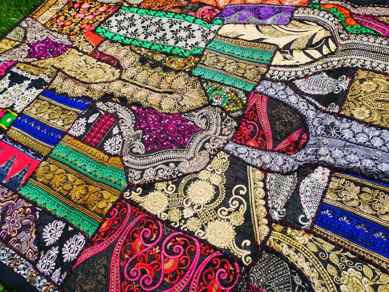 Colorful wall decor Indian wall tapestry | Hippie patchwork wall hanging - yoga or medtation room decor | handmade saree wall hanging image 10