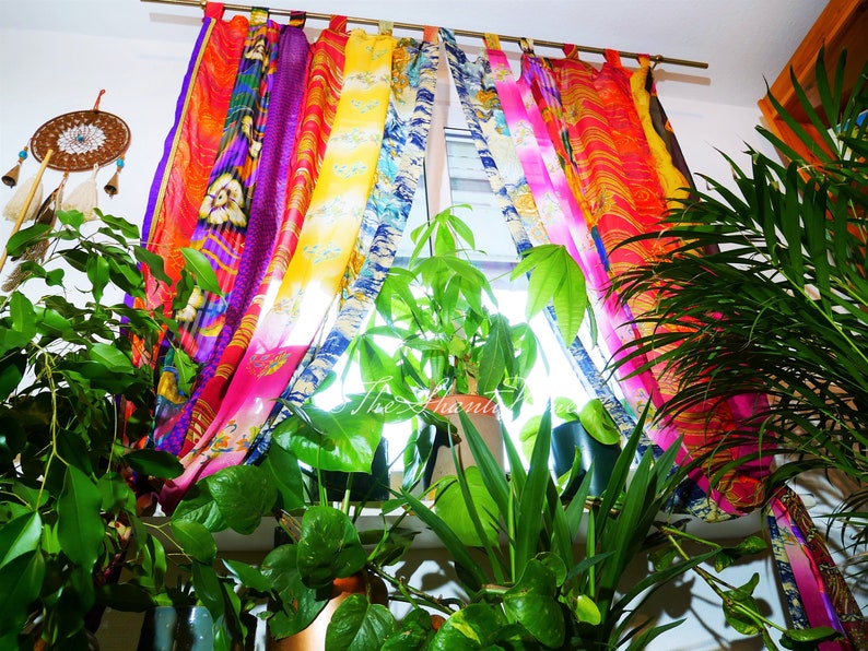 Rideaux Boho Rideau indien Rideau sari décoration de fenêtre Inde hippie Rideau à baldaquin décoratif pour chambre à coucher image 3