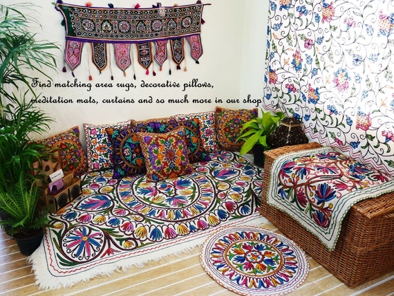 Grande tappeto boho in lana Tappeto in feltro Albero della vita Kashmir  Namda ricamato a mano tappeto da camera boho colorato, hippie chic -   Italia