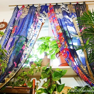 Rideaux indiens rideaux boho rideaux sari décoration de fenêtre Inde hippie Rideau à baldaquin décoratif pour chambre à coucher image 1