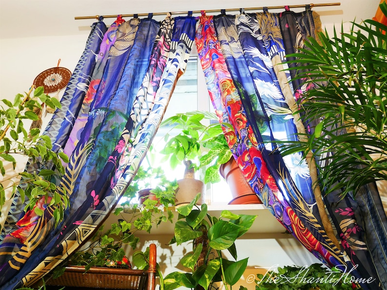 Rideaux indiens rideaux boho rideaux sari décoration de fenêtre Inde hippie Rideau à baldaquin décoratif pour chambre à coucher image 1