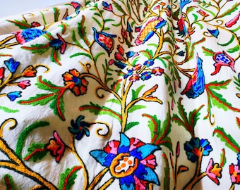Cortina de cachemir bordada a mano - Largo personalizado - Cortina de algodón con bordado floral en lana para sala de estar/dormitorio
