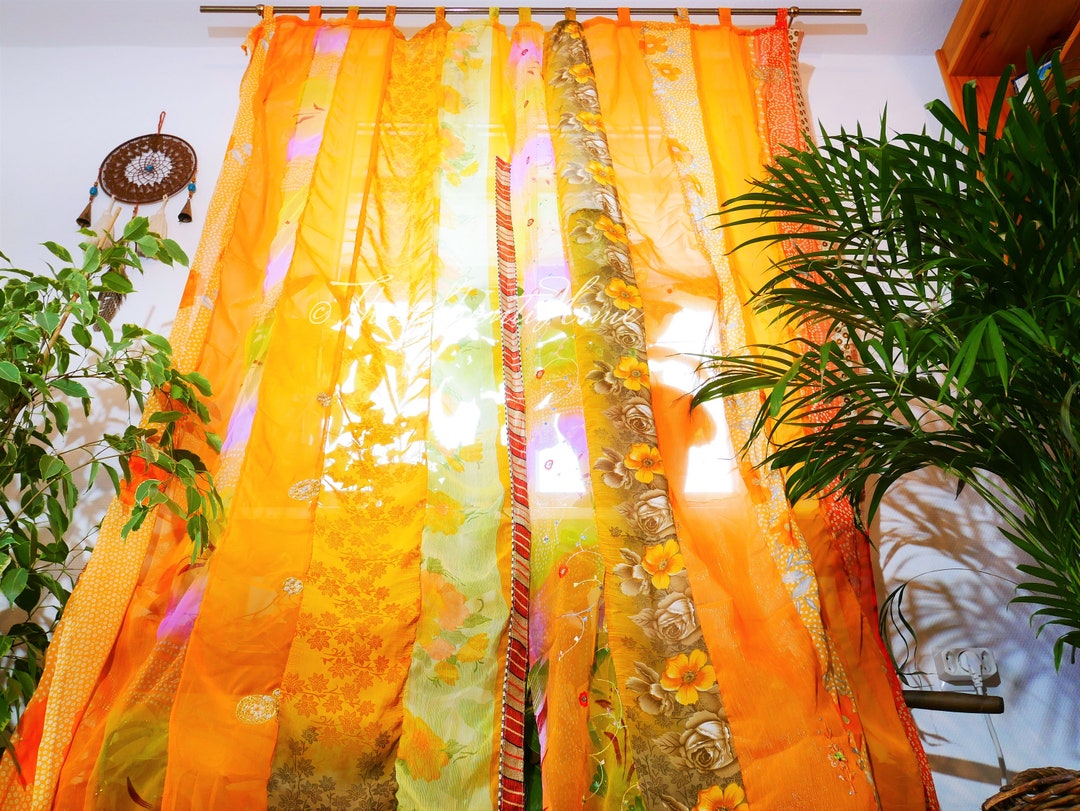 Boho Curtain Indian Saree Curtains Handmade Patchwork Curtains for ...