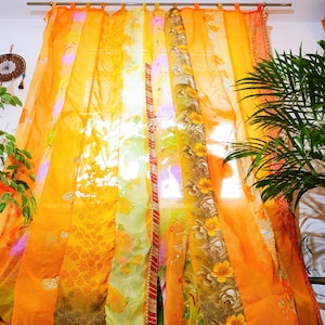 Boho curtain Indian saree curtains | handmade patchwork curtains for bohemian window decor hippie bedroom | bed canopy curtains yoga decor
