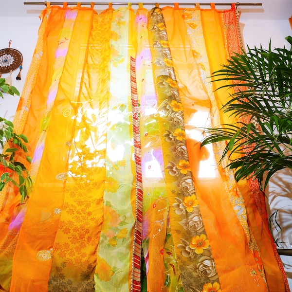 Boho curtain Indian saree curtains | handmade patchwork curtains for bohemian window decor hippie bedroom | bed canopy curtains yoga decor