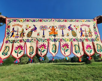 Toran indien – Décoration d'entrée originale | Tenture murale tribale vintage, décoration de fenêtre, décoration de porte, festival, Gypsy Toran, décoration de porte