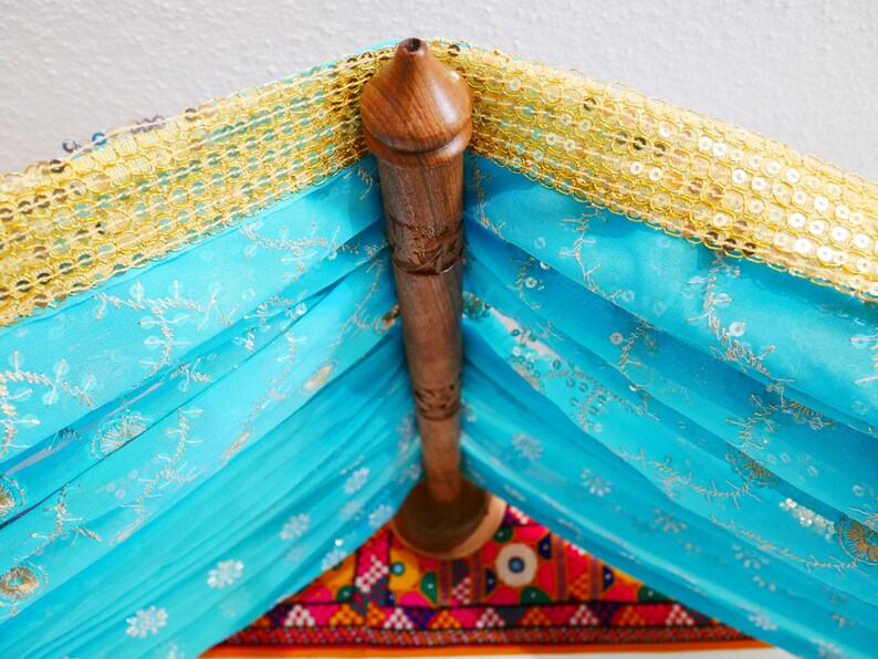 Boho Bed Canopy Saree Canopy Frame With Handcrafted Walnut Etsy