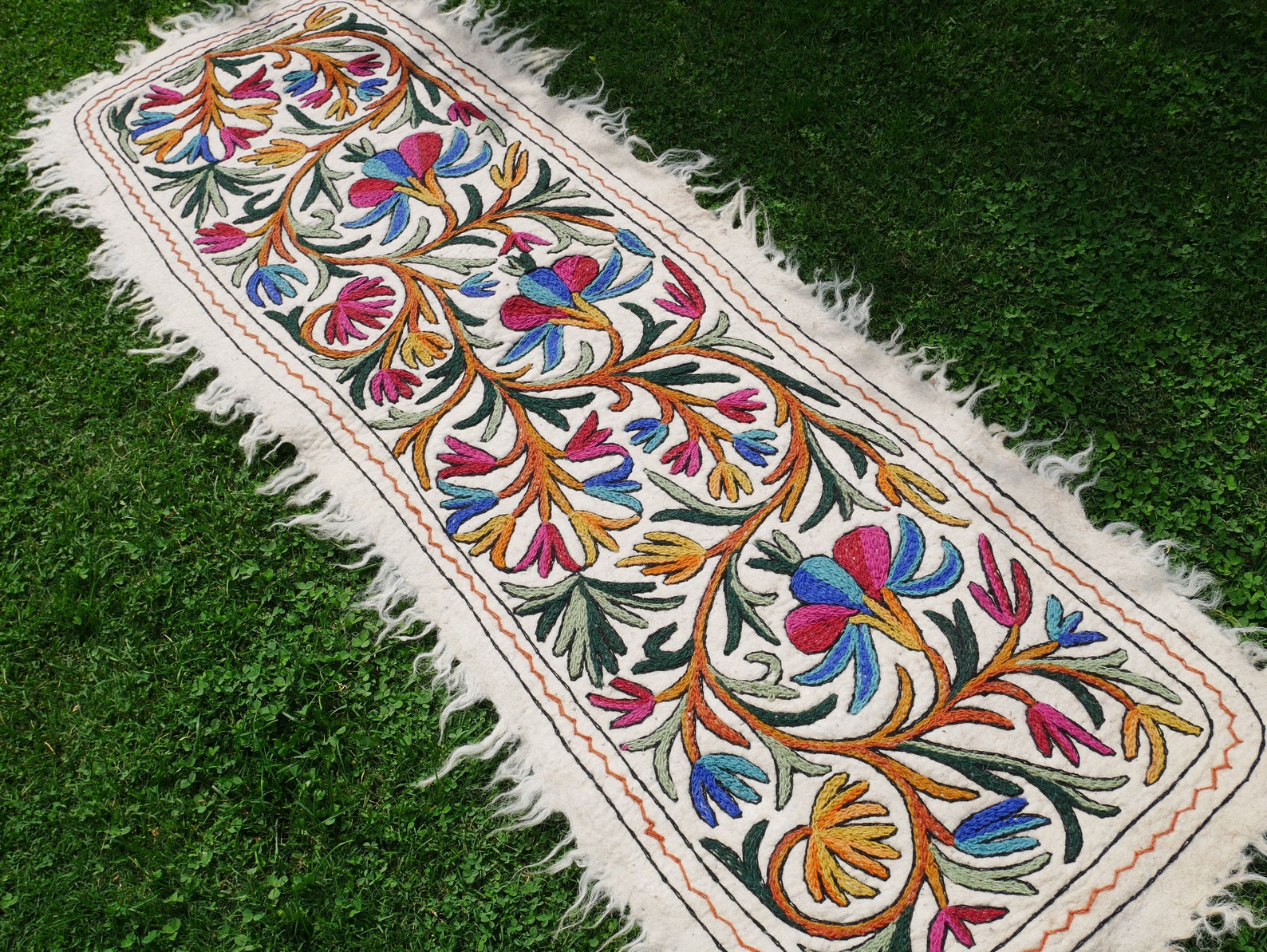 Indian Runner Rug Yoga Rug Long Felt Rug Mat Kashmiri Etsy