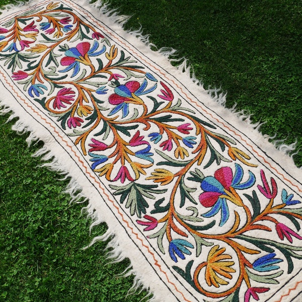 Indian runner rug - Yoga rug - long felt rug mat | Kashmiri "Namda" felted wool rug 2x6 | bohemian decor - bedside rug | colorful boho rug