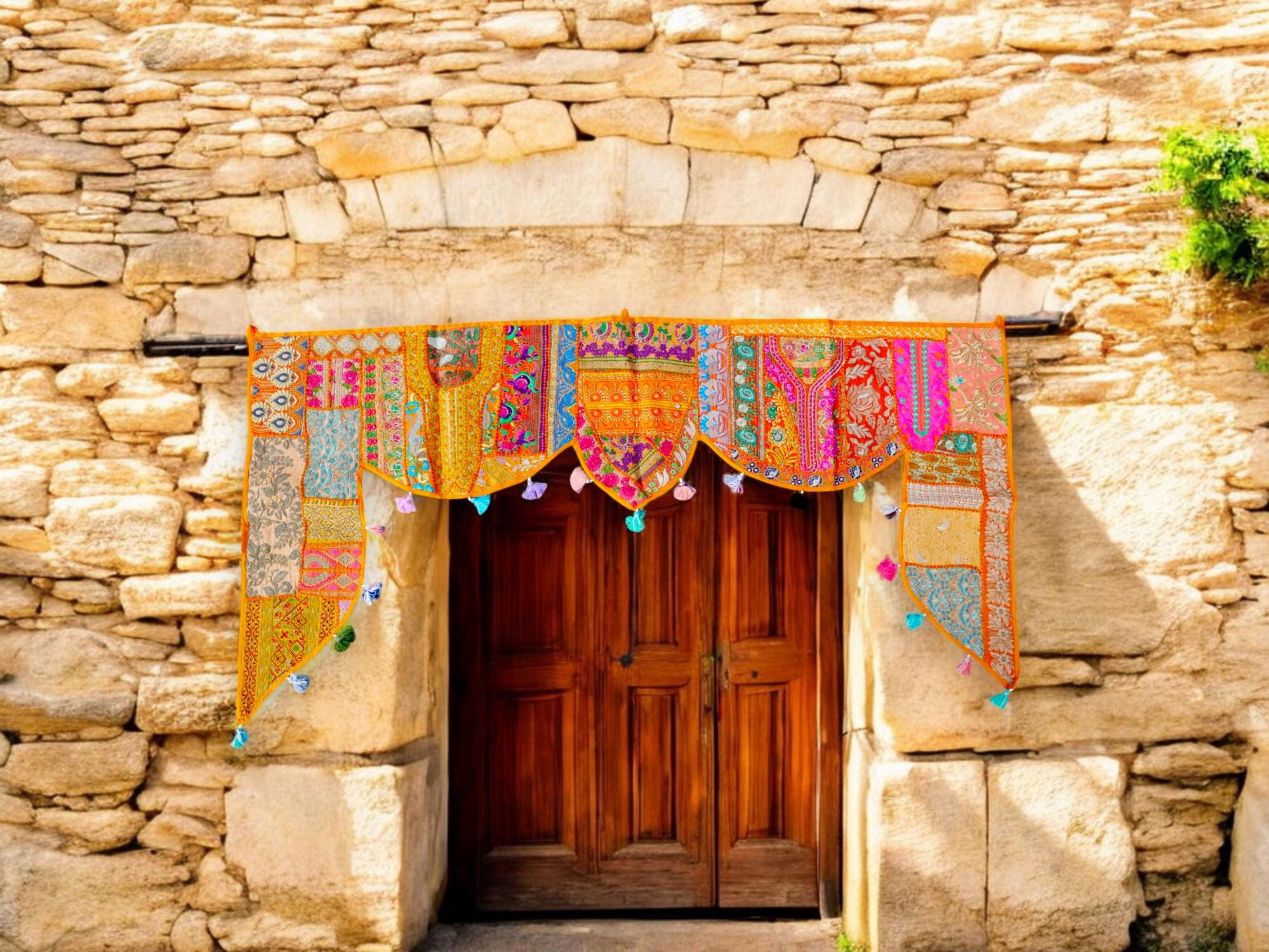 Large Indian Toran - boho entrance decor | Indian wall hanging - handmade patchwork tapestry | Hippie curtains - Bohemian Wall decor