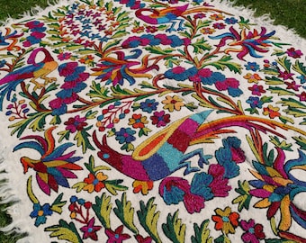 Indischer Wollteppich - Filz Teppich "Boho Garden" handbestickter Namda aus Kashmir hand gefilzt | buntes Blumenmuster hippie chic