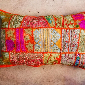 Boho cushion cover Indian throw pillow 24x16 colorful, decorative pillow case for bohemian decor | patchwork pillow hippie cushion COVER