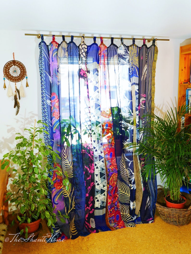 Rideaux indiens rideaux boho rideaux sari décoration de fenêtre Inde hippie Rideau à baldaquin décoratif pour chambre à coucher image 7