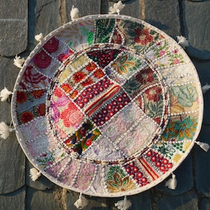 Large floor cushion - meditation cushion 24-30 " | round floor pillow cover - boho, hippie decor | Indian floor seating | Cover only White