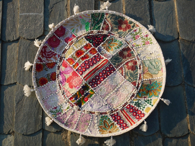 Large floor cushion - meditation cushion 24-30 " | round floor pillow cover - boho, hippie decor | Indian floor seating | Cover only White