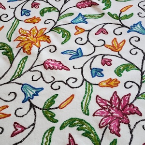 Hand embroidered fabric by the yard, home decor fabric, Kashmir crewel handmade textile, upholstery fabric, heavy weight fabric duvet cover