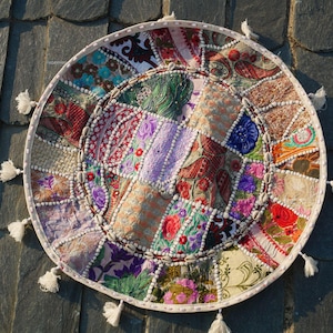 Large floor cushion - meditation cushion 24-30 " | round floor pillow cover - boho, hippie decor | Indian floor seating | Cover only image 16