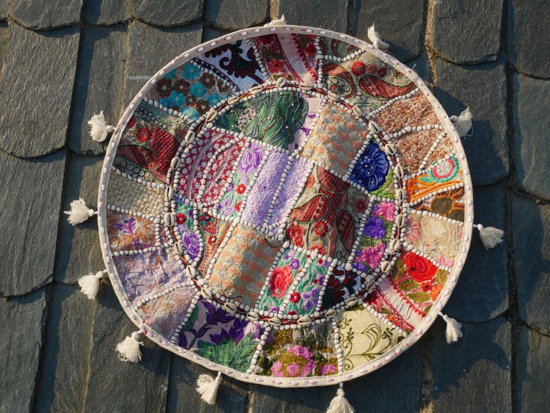 Large floor cushion - meditation cushion 24-30 " | round floor pillow cover - boho, hippie decor | Indian floor seating | Cover only image 16